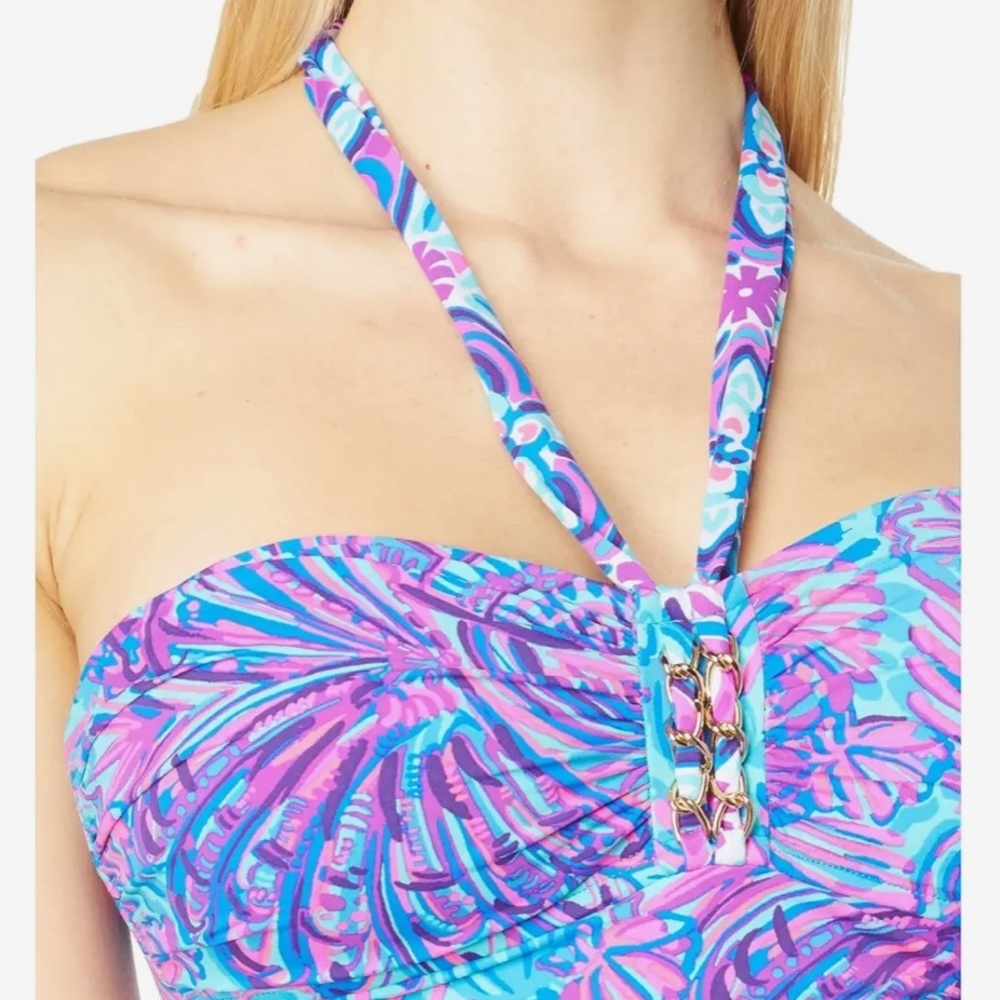 Lilly Pulitzer Albee Halter Tankini Top Turquoise Oasis Size 0 - Picture 2 of 9